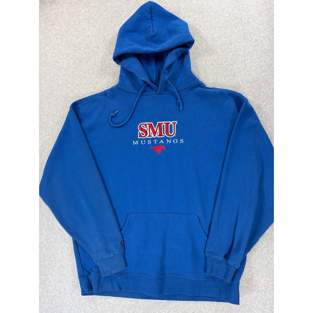 SMU Mustangs Stitched Logo Campus Hoodie Sweatshirt (Men's XL) Blue